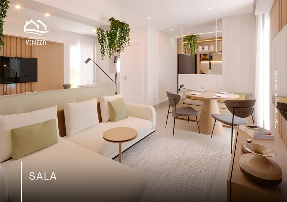 Sala decorada de apartamento do Residencial Vila Veneza, em Águas Lindas de Goiás